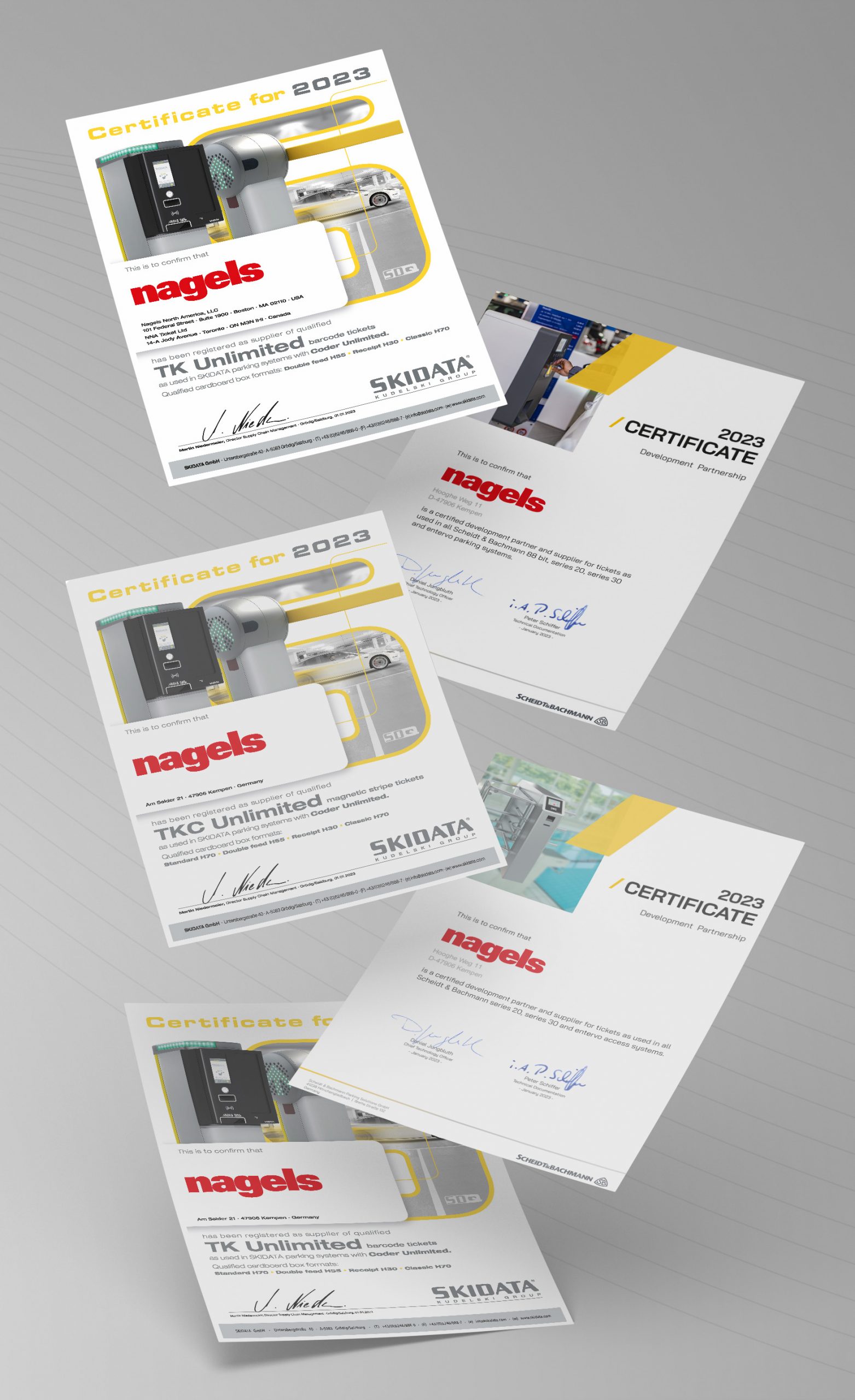 nagels certificates for 2023 from Scheidt & Bachmann and Skidata