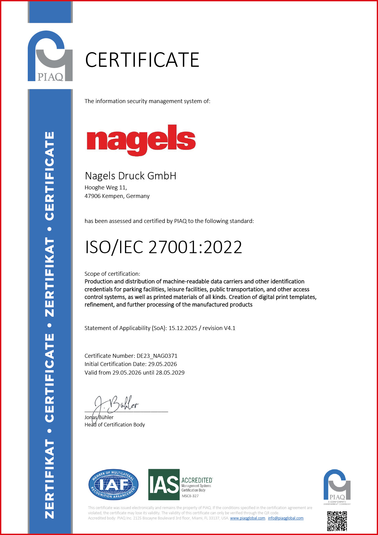 Nagels ISO 27001-certificaat