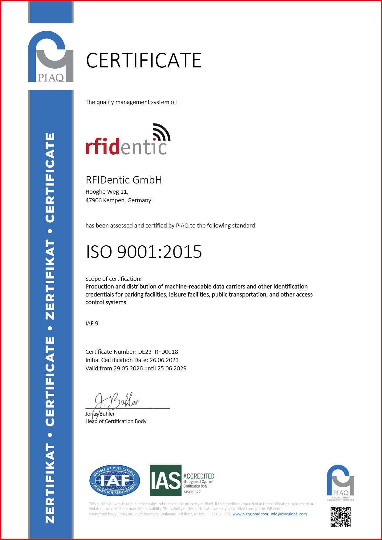 RFID Dentic ISO 900